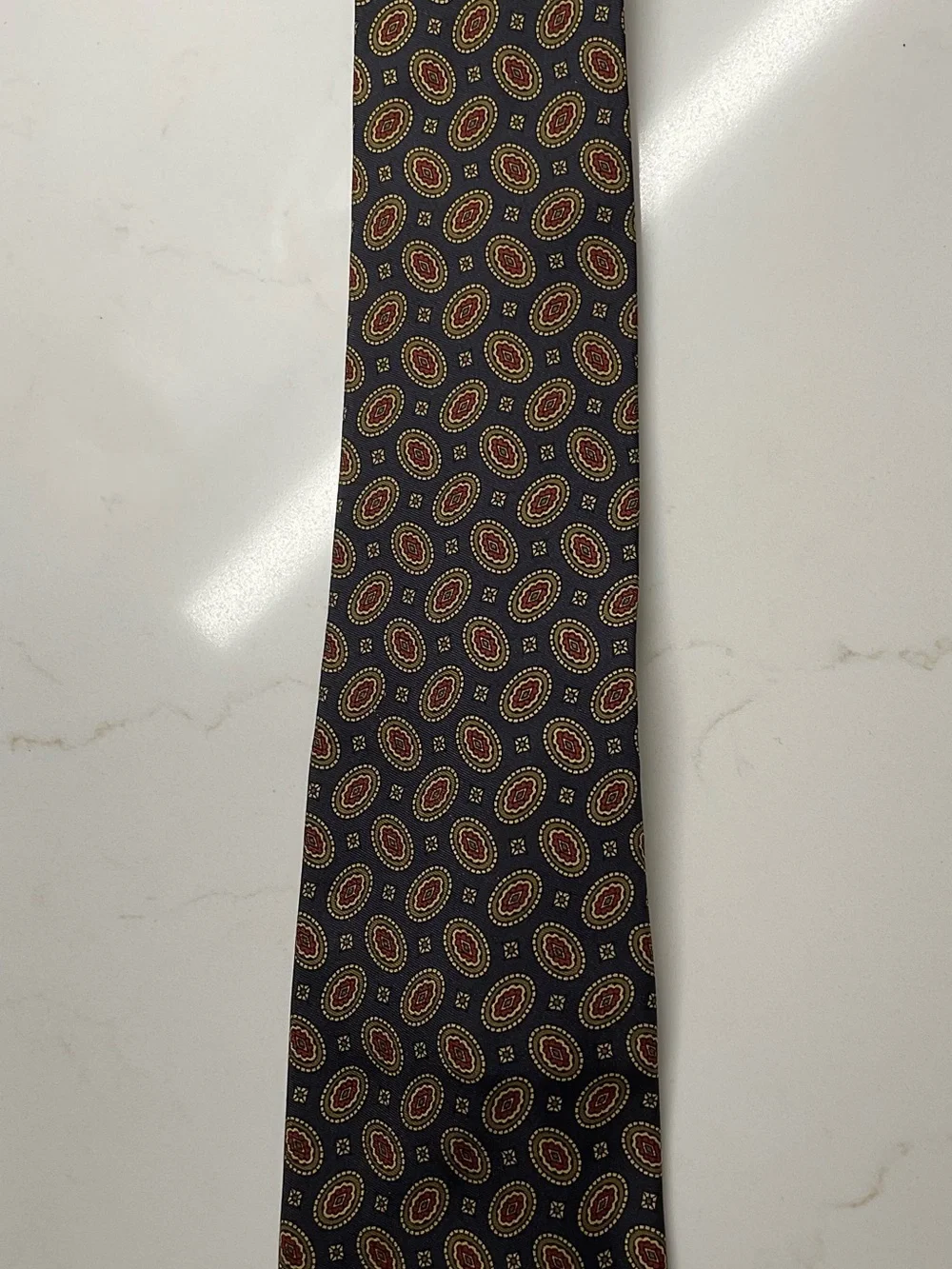 J Crew Classic and Stylish 100% Patterned Deep Navy Silk Tie - Men's Accessory